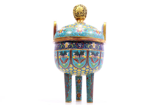 A Gorgeous Cloisonne 'Scrolling Lotus& Taotie' Tripod Censer And Cover