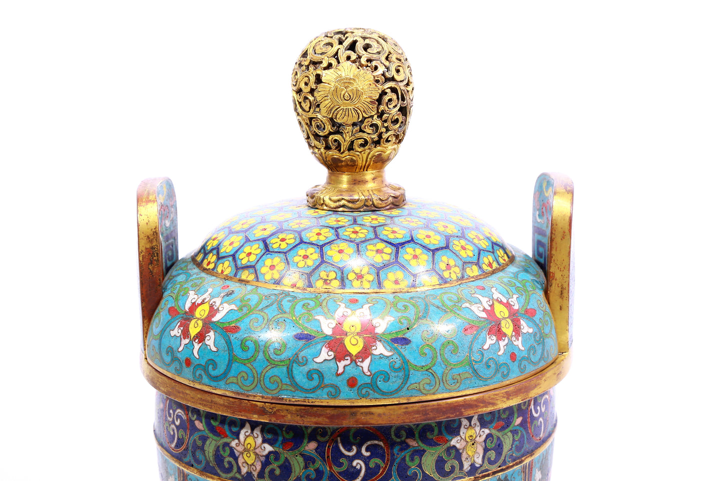 A Gorgeous Cloisonne 'Scrolling Lotus& Taotie' Tripod Censer And Cover