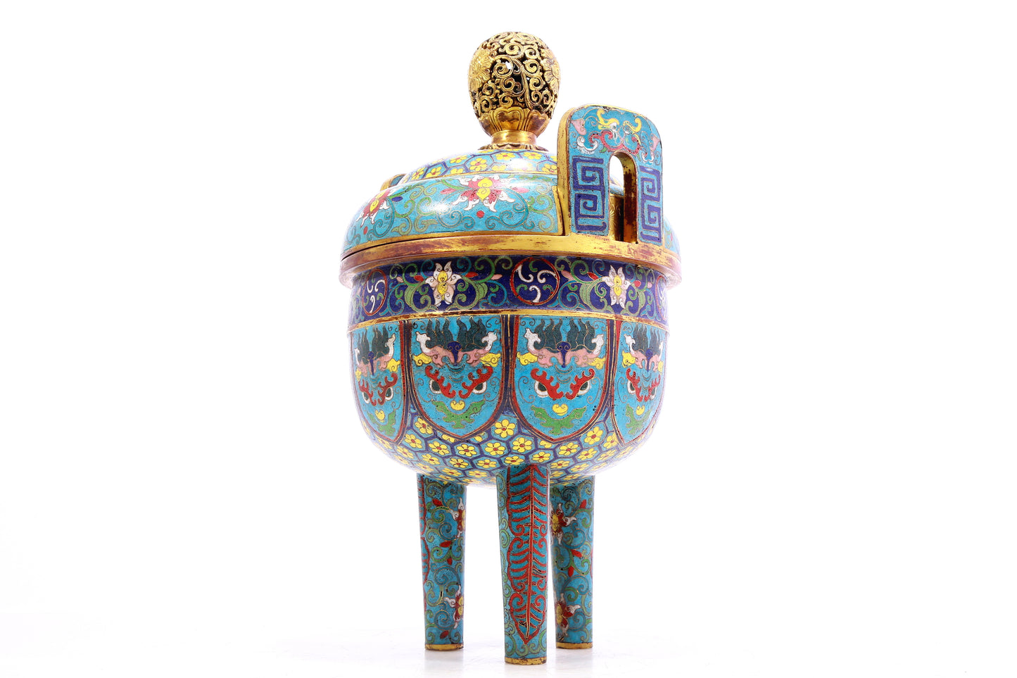 A Gorgeous Cloisonne 'Scrolling Lotus& Taotie' Tripod Censer And Cover