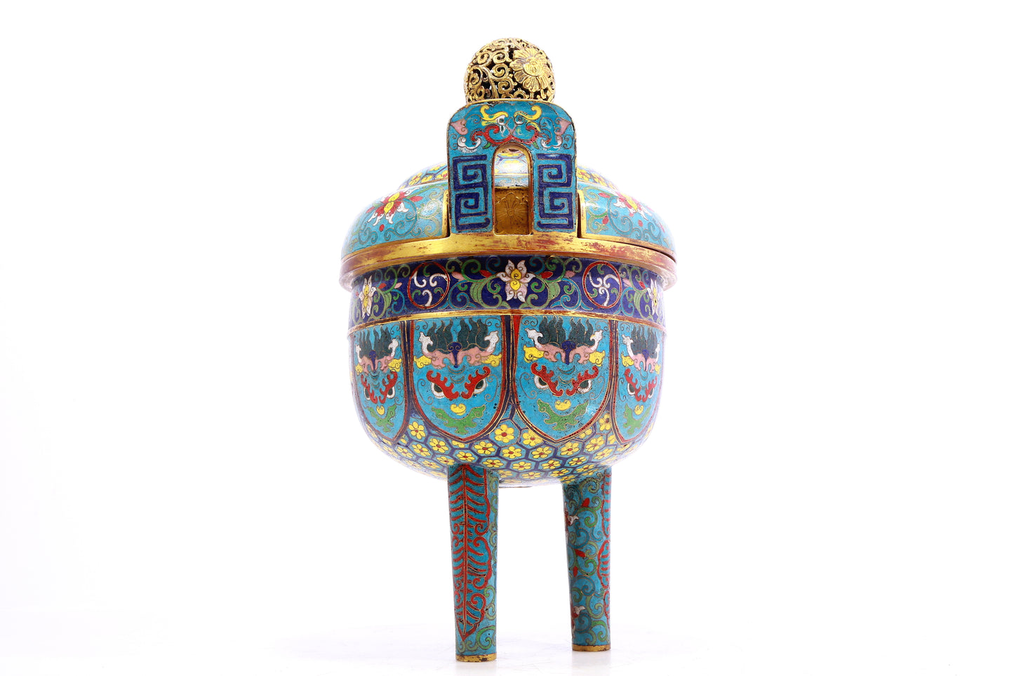 A Gorgeous Cloisonne 'Scrolling Lotus& Taotie' Tripod Censer And Cover