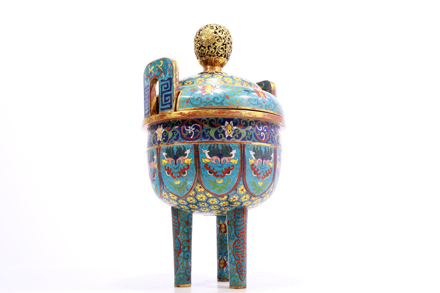 A Gorgeous Cloisonne 'Scrolling Lotus& Taotie' Tripod Censer And Cover