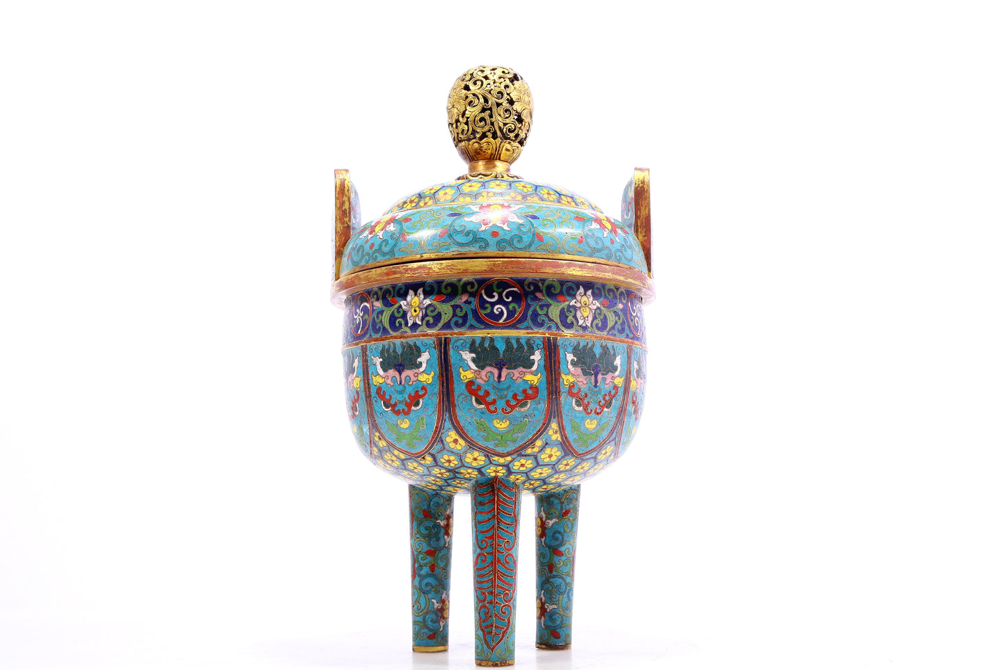 A Gorgeous Cloisonne 'Scrolling Lotus& Taotie' Tripod Censer And Cover