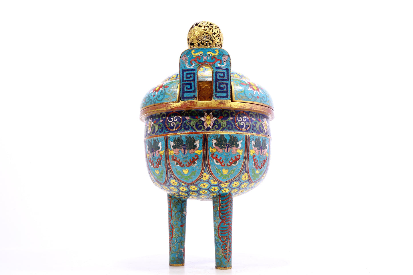 A Gorgeous Cloisonne 'Scrolling Lotus& Taotie' Tripod Censer And Cover