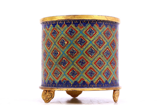 A Superb Cloisonne 'Wan' Character Tripod Censer