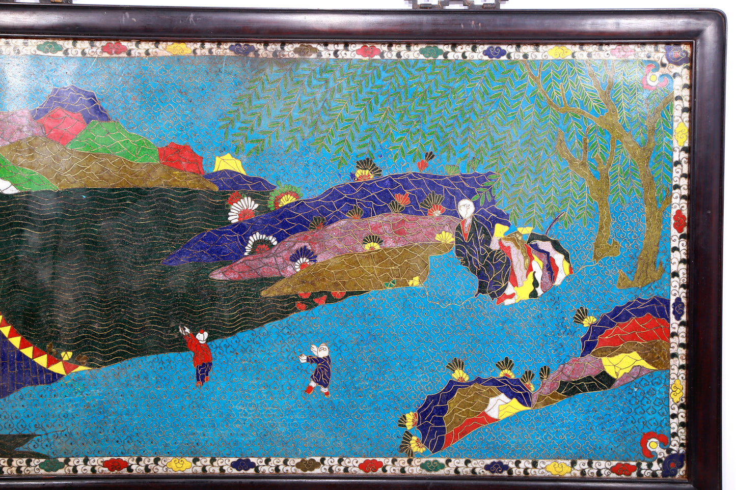 A Precious Cloisonne 'Figure& Landscape' Hanging Screen