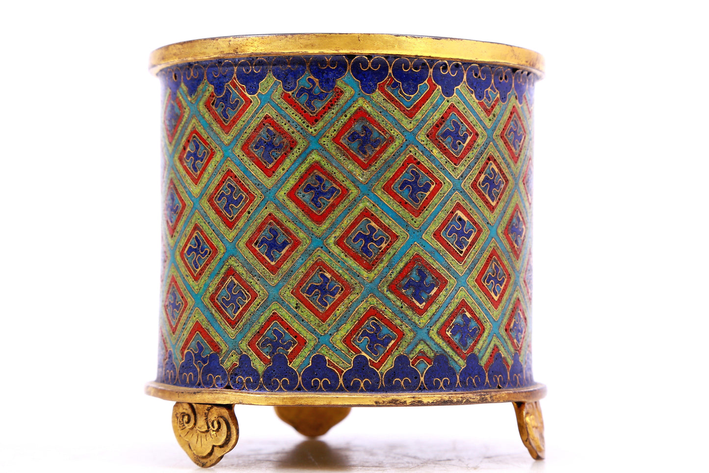 A Superb Cloisonne 'Wan' Character Tripod Censer