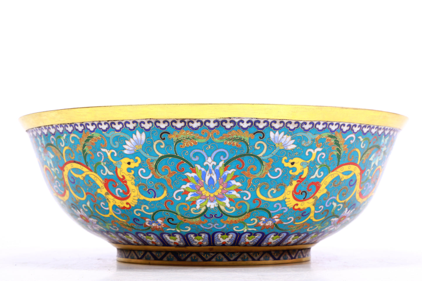 A Gorgeous Cloisonne 'Chi-Dragon& Scrolling Lotus' Bowl