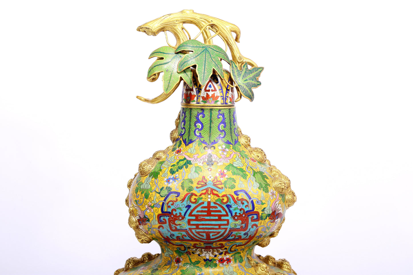 A cloisonné 'Landscape Figure' bottle in the shape of a gourd