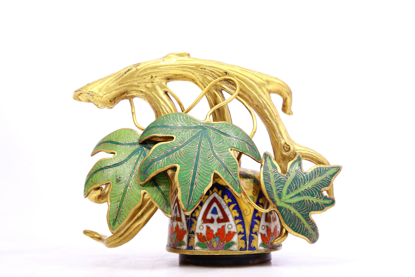 A cloisonné 'Landscape Figure' bottle in the shape of a gourd