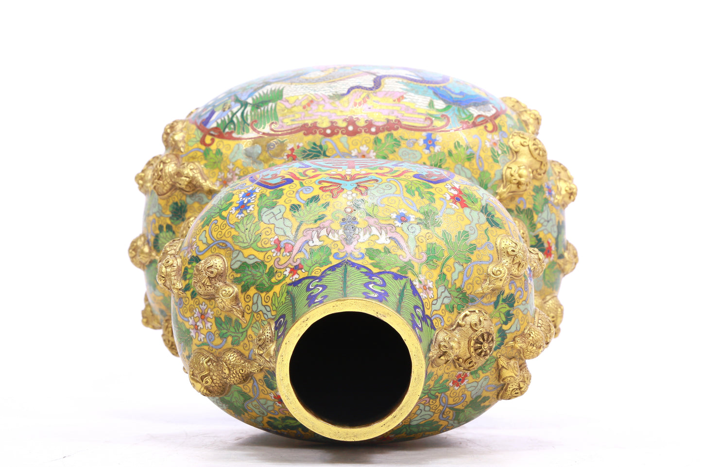 A cloisonné 'Landscape Figure' bottle in the shape of a gourd