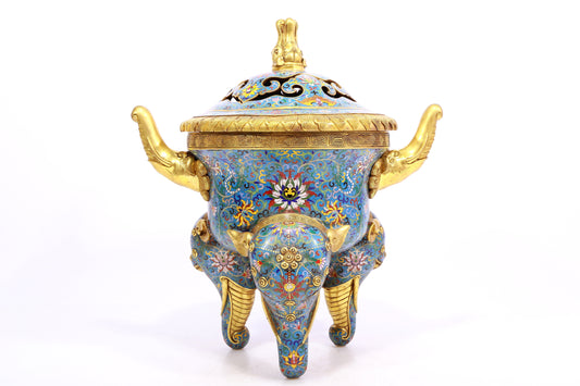 A Fabulous Cloisonne 'Scrolling Lotus' Censer And Cover