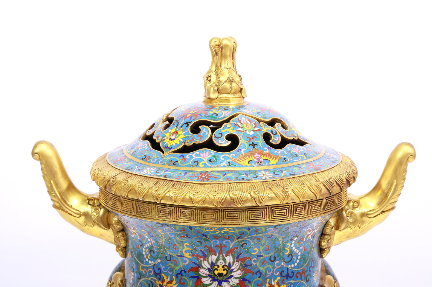 A Fabulous Cloisonne 'Scrolling Lotus' Censer And Cover