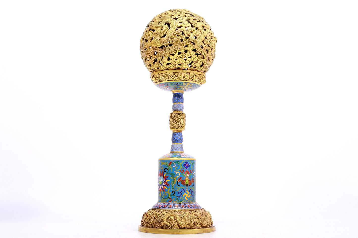 A Pair of Cloisonne 'Auspicious Cloud, Dragon, Phoenix' Cap Stand