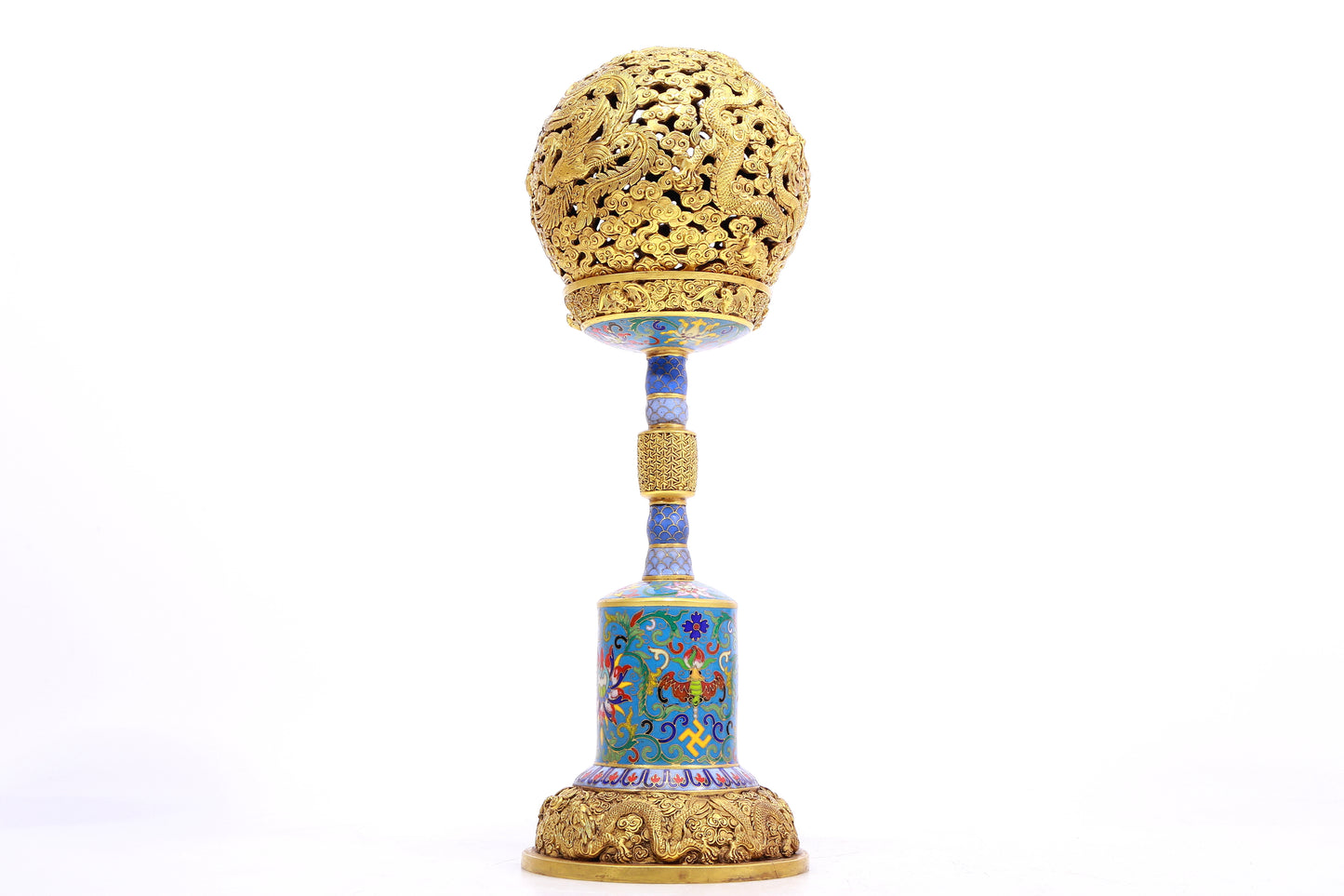 A Pair of Cloisonne 'Auspicious Cloud, Dragon, Phoenix' Cap Stand