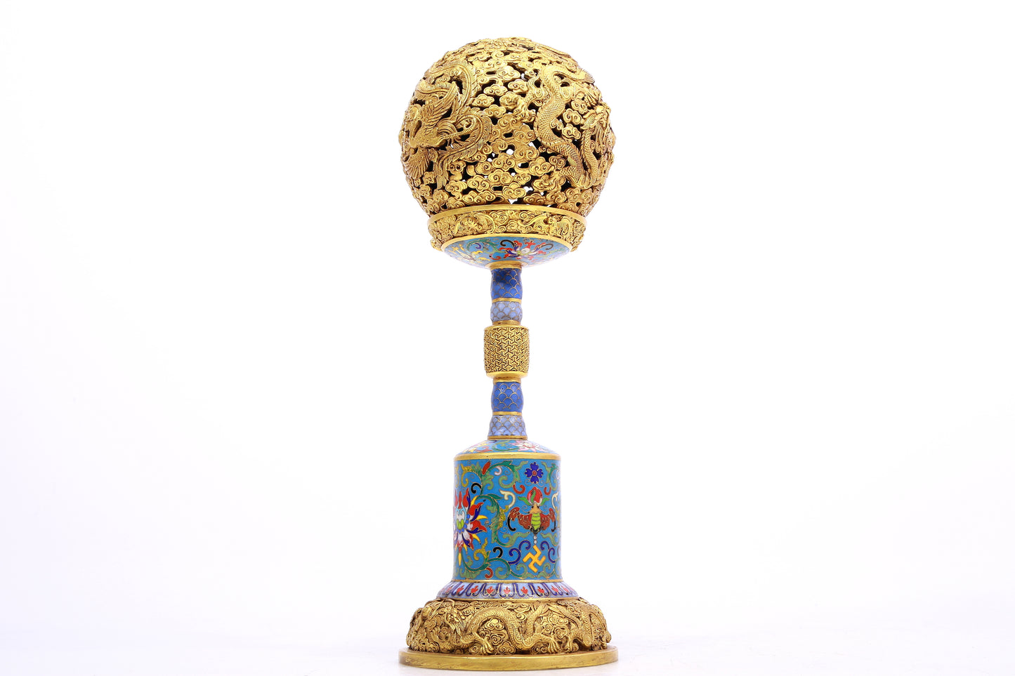 A Pair of Cloisonne 'Auspicious Cloud, Dragon, Phoenix' Cap Stand