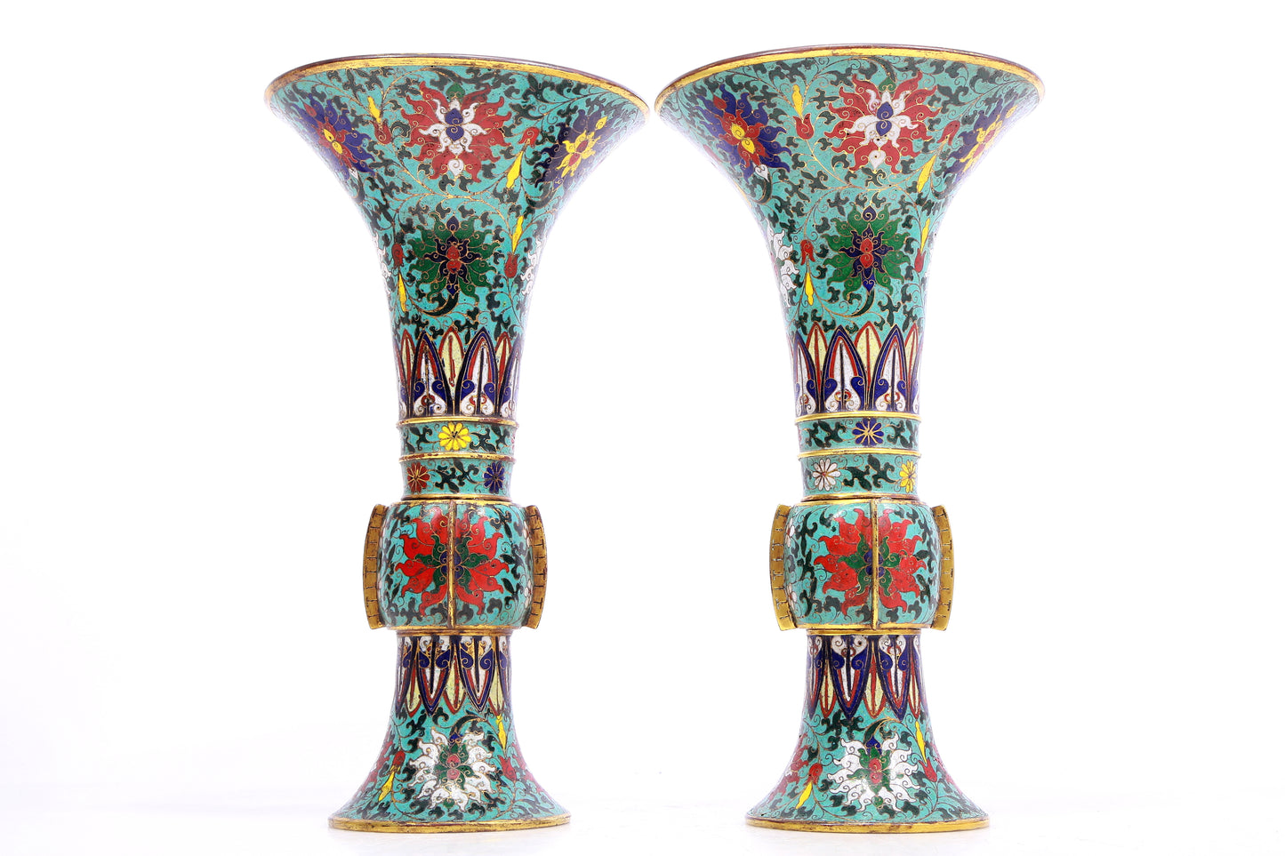 A pair of cloisonné vases with lotus pattern