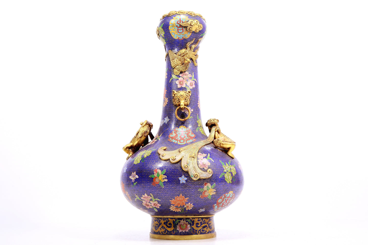 A Fabulous Cloisonne 'Flower' Chi-Dragon-Handled Vase