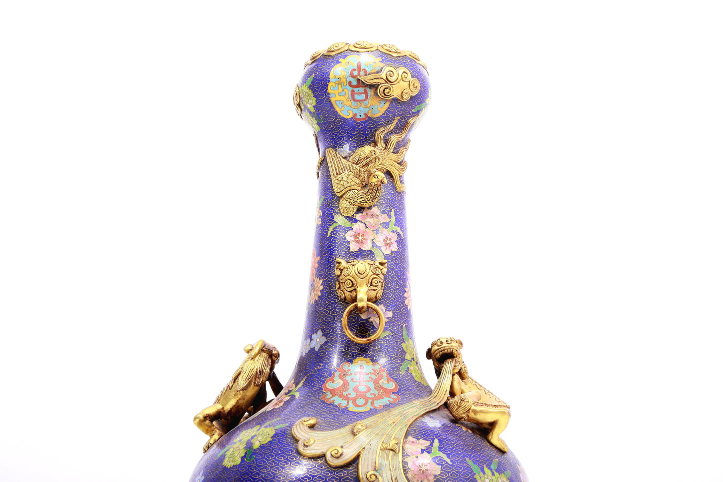 A Fabulous Cloisonne 'Flower' Chi-Dragon-Handled Vase