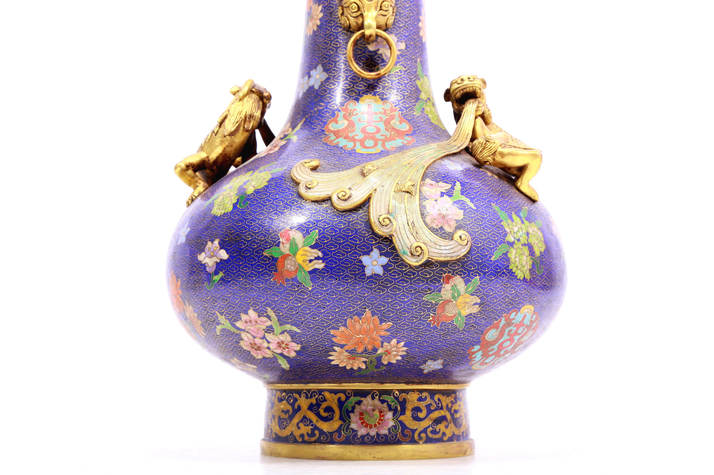 A Fabulous Cloisonne 'Flower' Chi-Dragon-Handled Vase