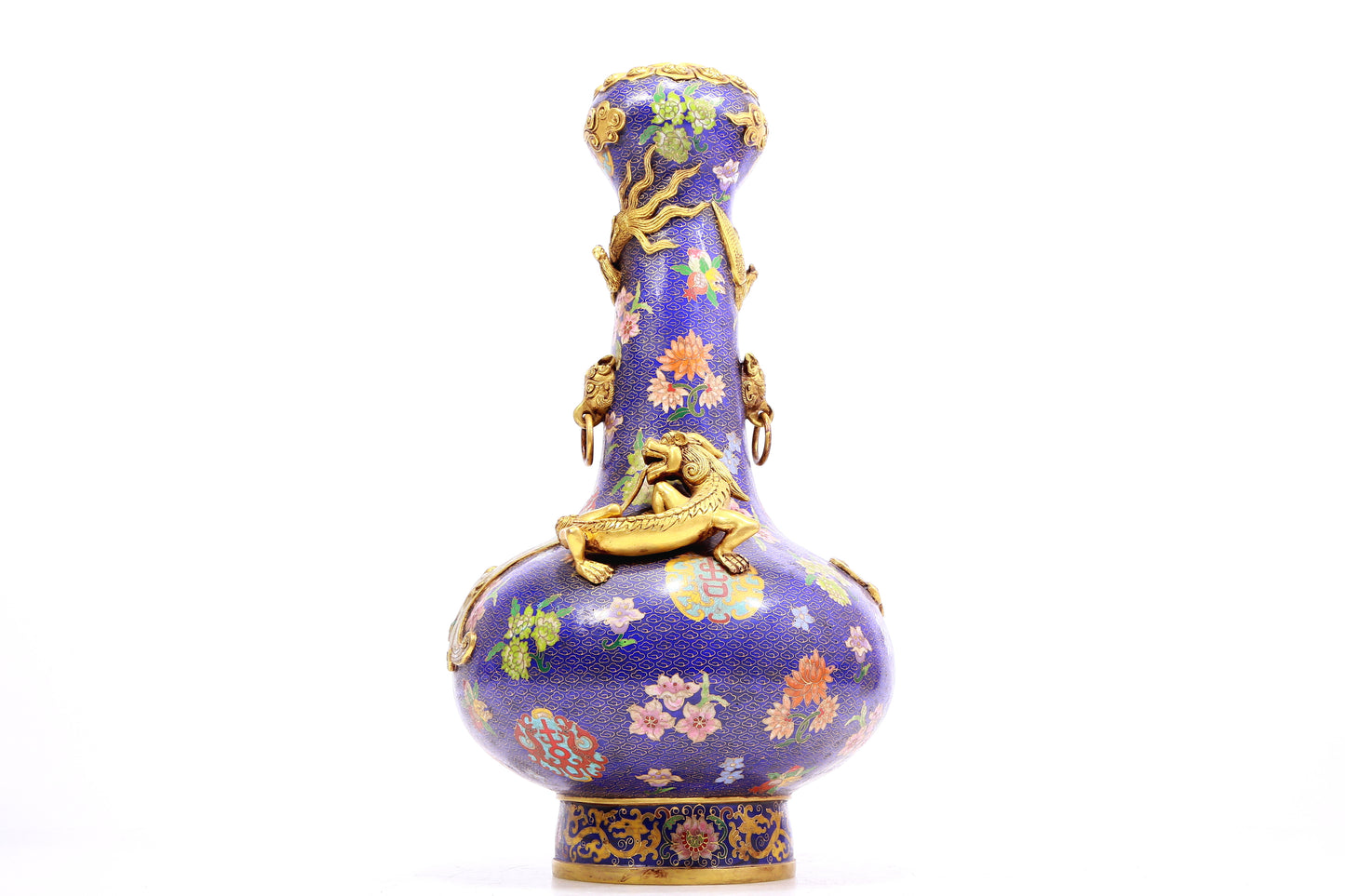 A Fabulous Cloisonne 'Flower' Chi-Dragon-Handled Vase