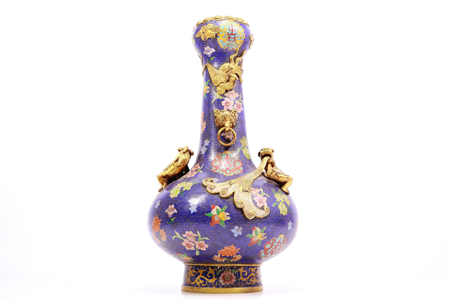 A Fabulous Cloisonne 'Flower' Chi-Dragon-Handled Vase