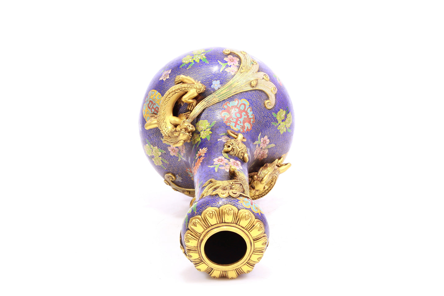 A Fabulous Cloisonne 'Flower' Chi-Dragon-Handled Vase