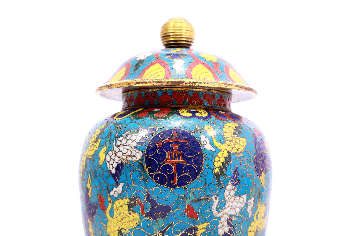 A Gorgeous Cloisonne 'Crane& Auspicious Cloud' Jar And Cover