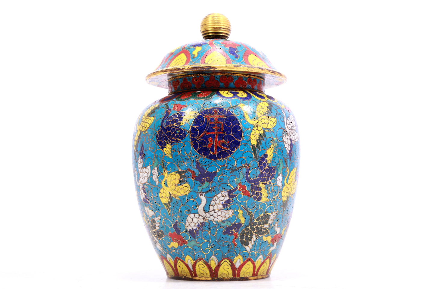 A Gorgeous Cloisonne 'Crane& Auspicious Cloud' Jar And Cover