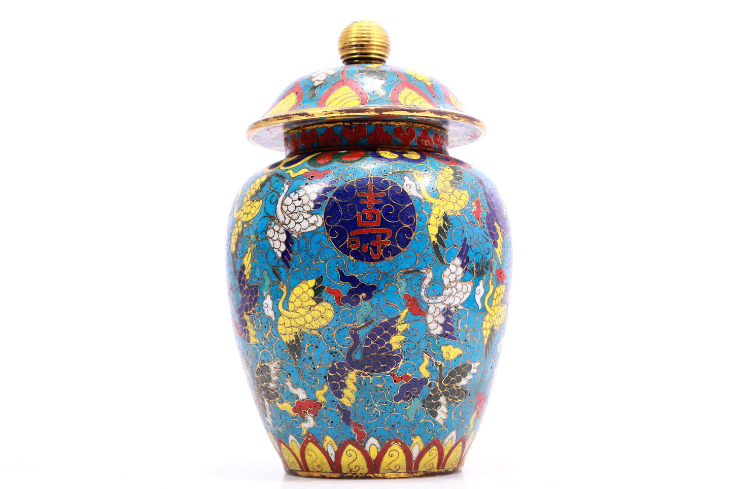 A Gorgeous Cloisonne 'Crane& Auspicious Cloud' Jar And Cover