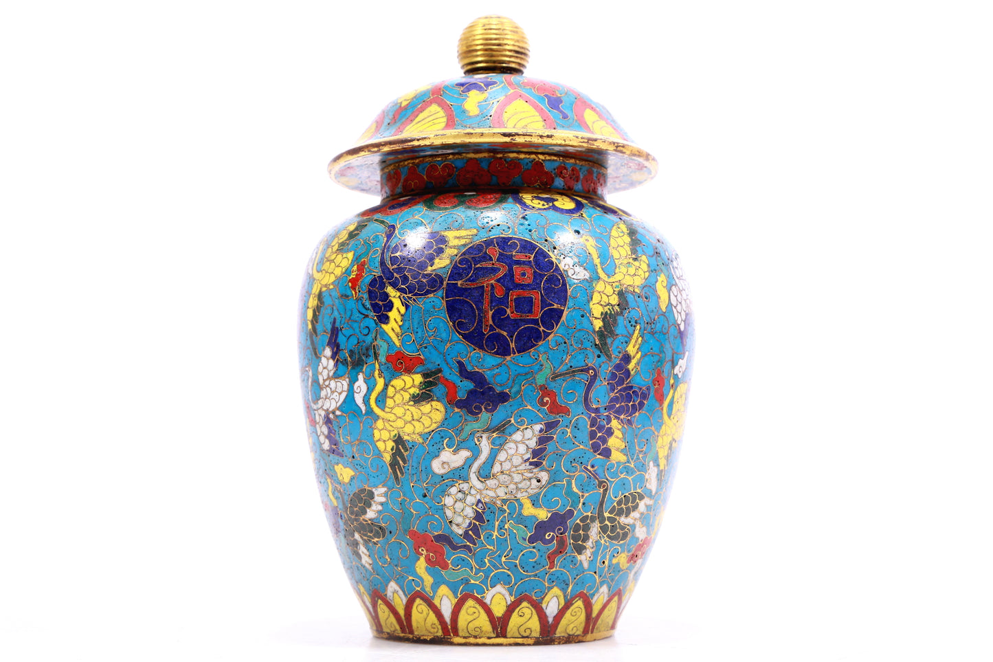 A Gorgeous Cloisonne 'Crane& Auspicious Cloud' Jar And Cover