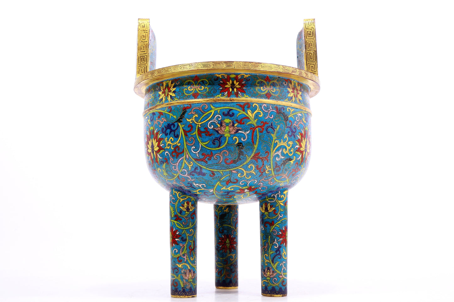 A Superb Cloisonne 'Scrolling Lotus' Tripod Censer