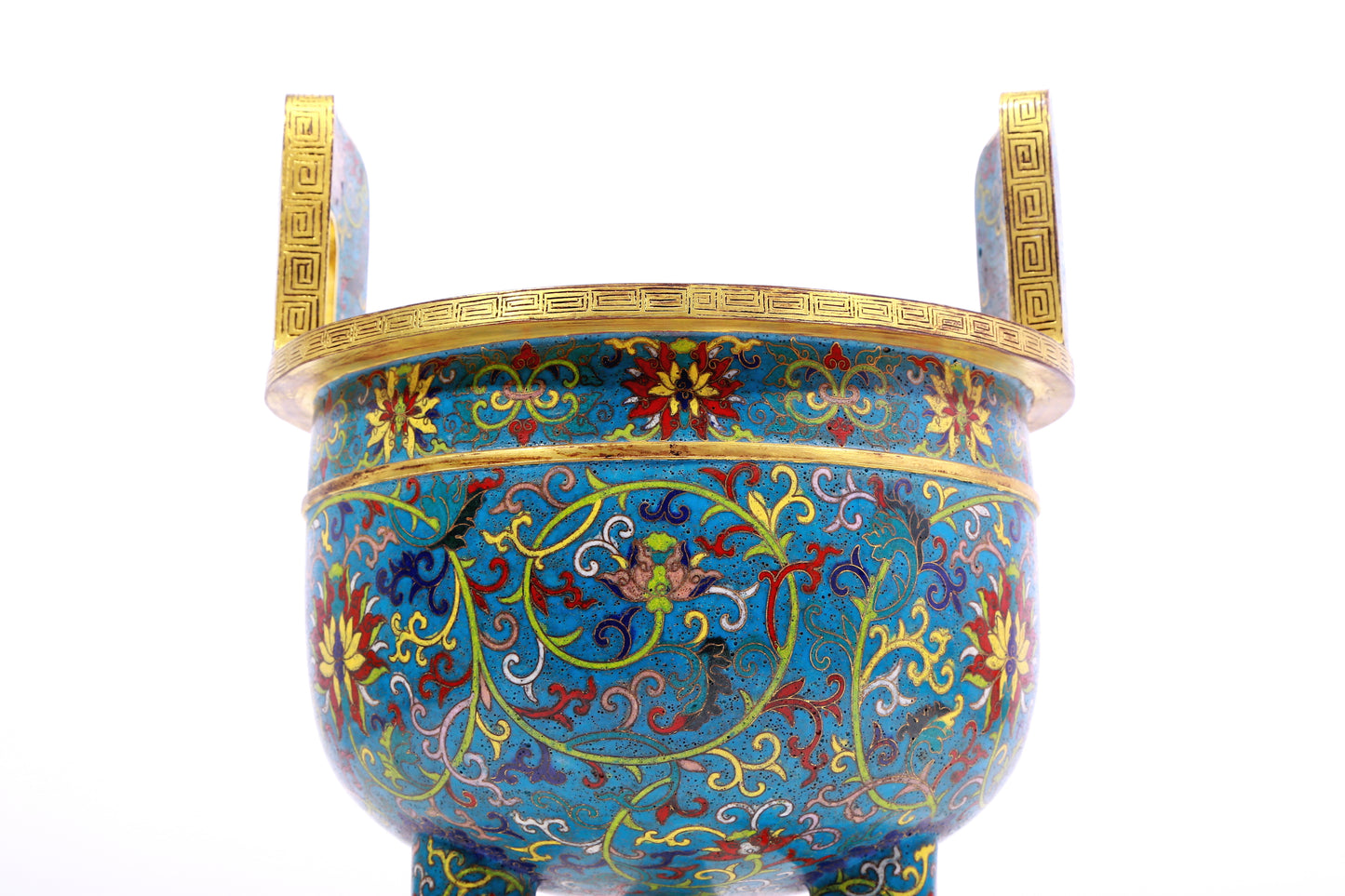 A Superb Cloisonne 'Scrolling Lotus' Tripod Censer