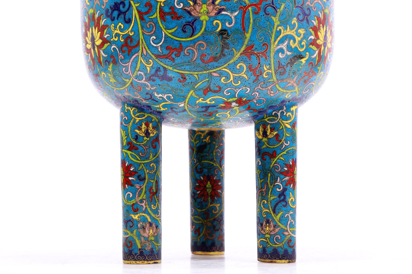 A Superb Cloisonne 'Scrolling Lotus' Tripod Censer