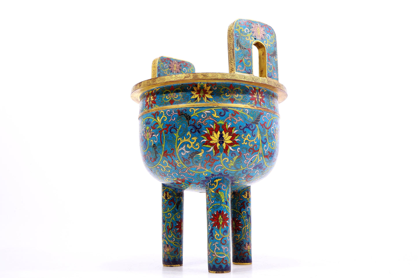 A Superb Cloisonne 'Scrolling Lotus' Tripod Censer