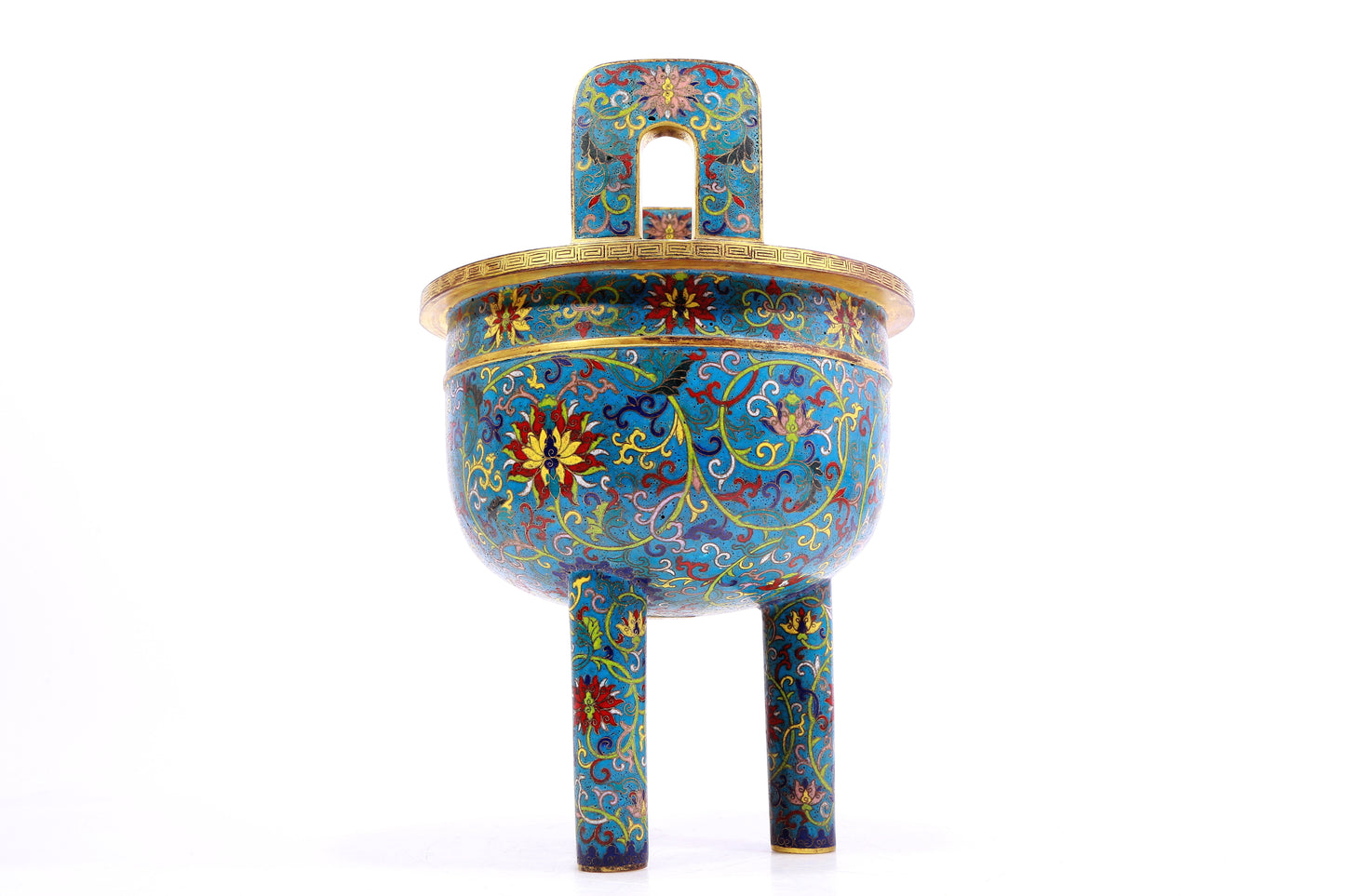 A Superb Cloisonne 'Scrolling Lotus' Tripod Censer