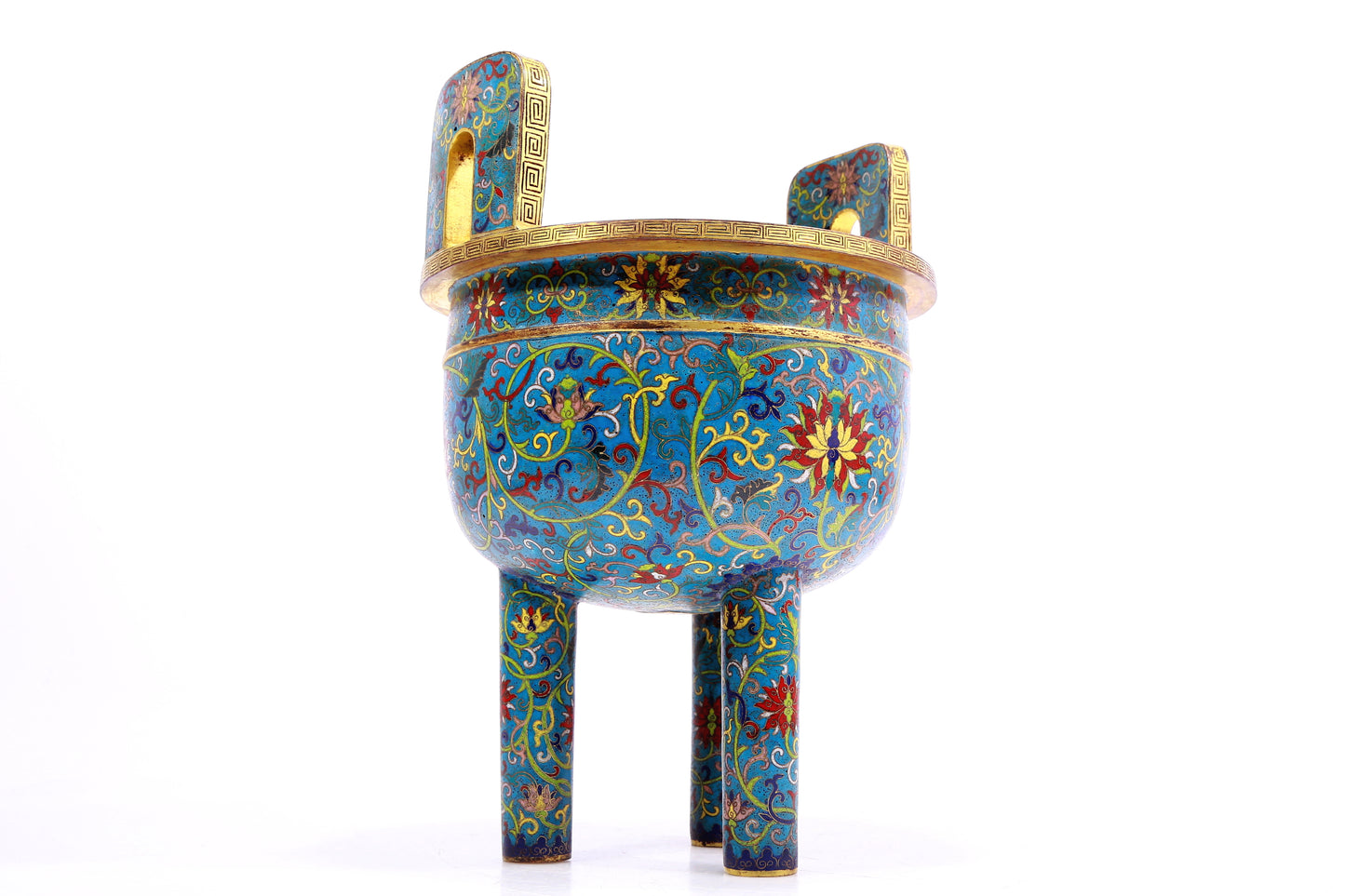 A Superb Cloisonne 'Scrolling Lotus' Tripod Censer