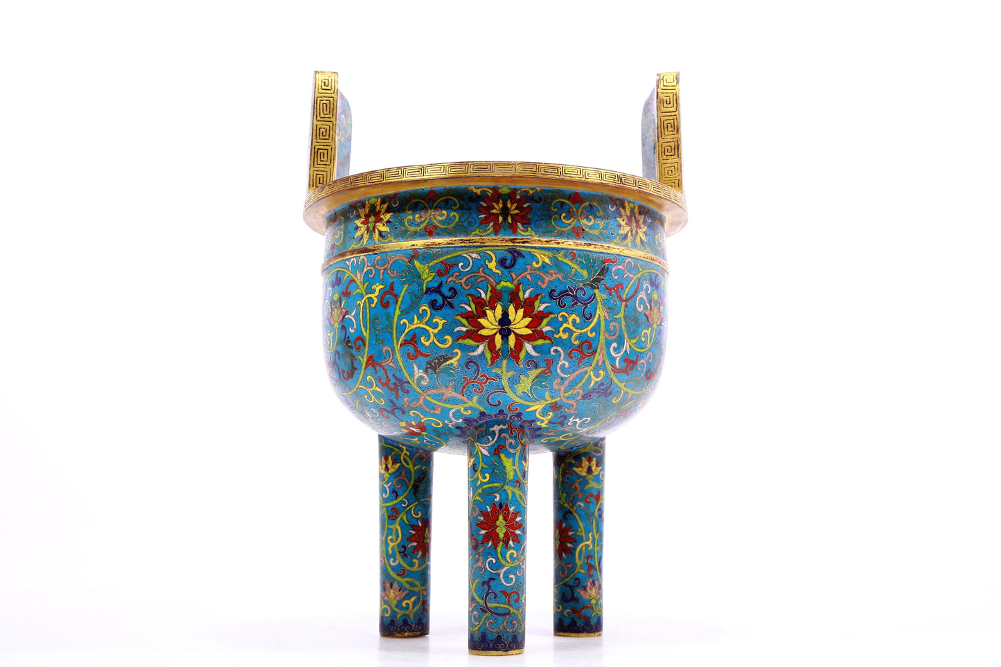 A Superb Cloisonne 'Scrolling Lotus' Tripod Censer