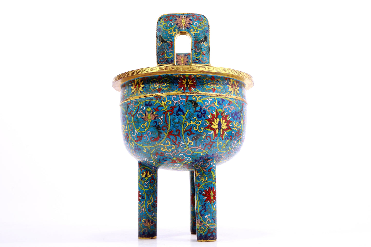 A Superb Cloisonne 'Scrolling Lotus' Tripod Censer