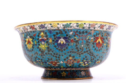 A Gorgeous Cloisonne 'Scrolling Lotus& Weapons Of The Eight Immortals' Bowl