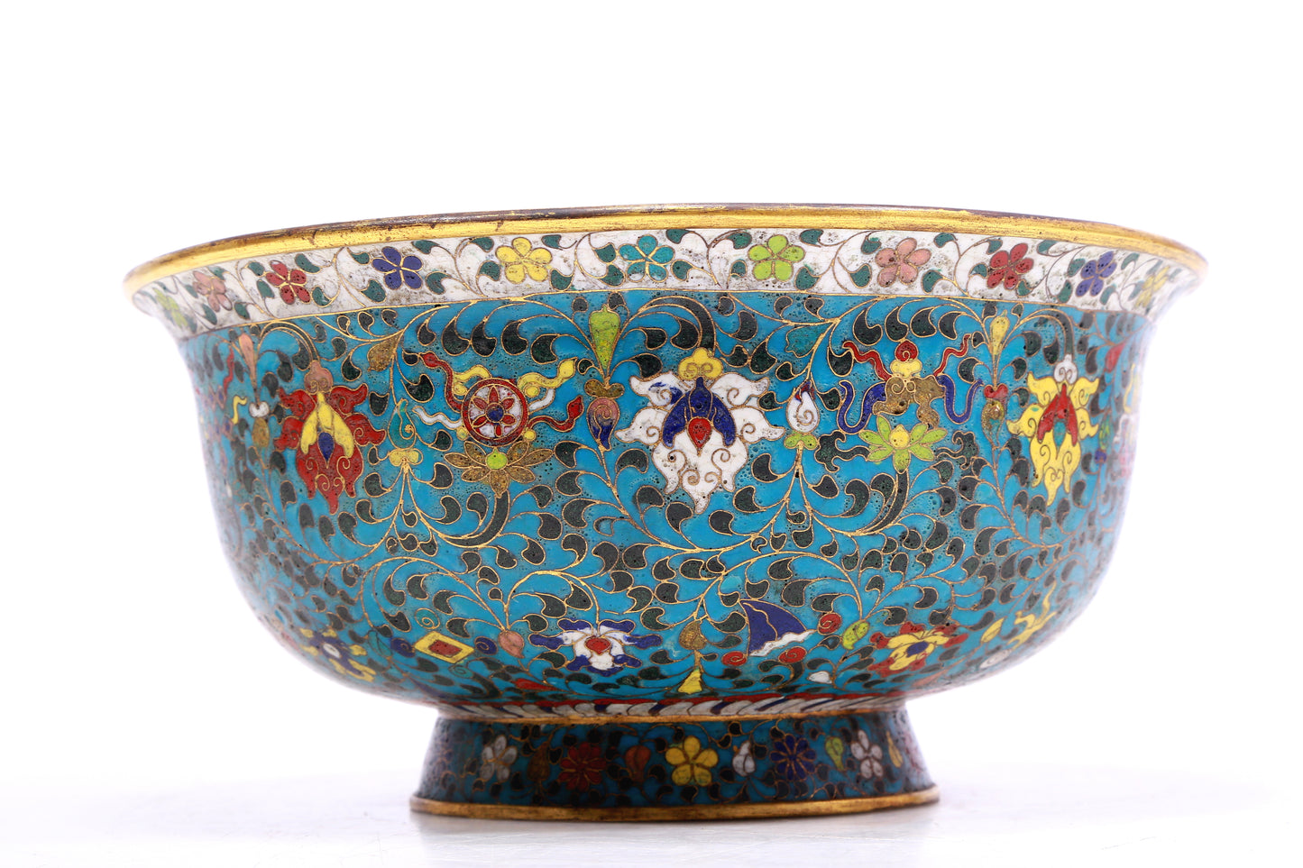 A Gorgeous Cloisonne 'Scrolling Lotus& Weapons Of The Eight Immortals' Bowl