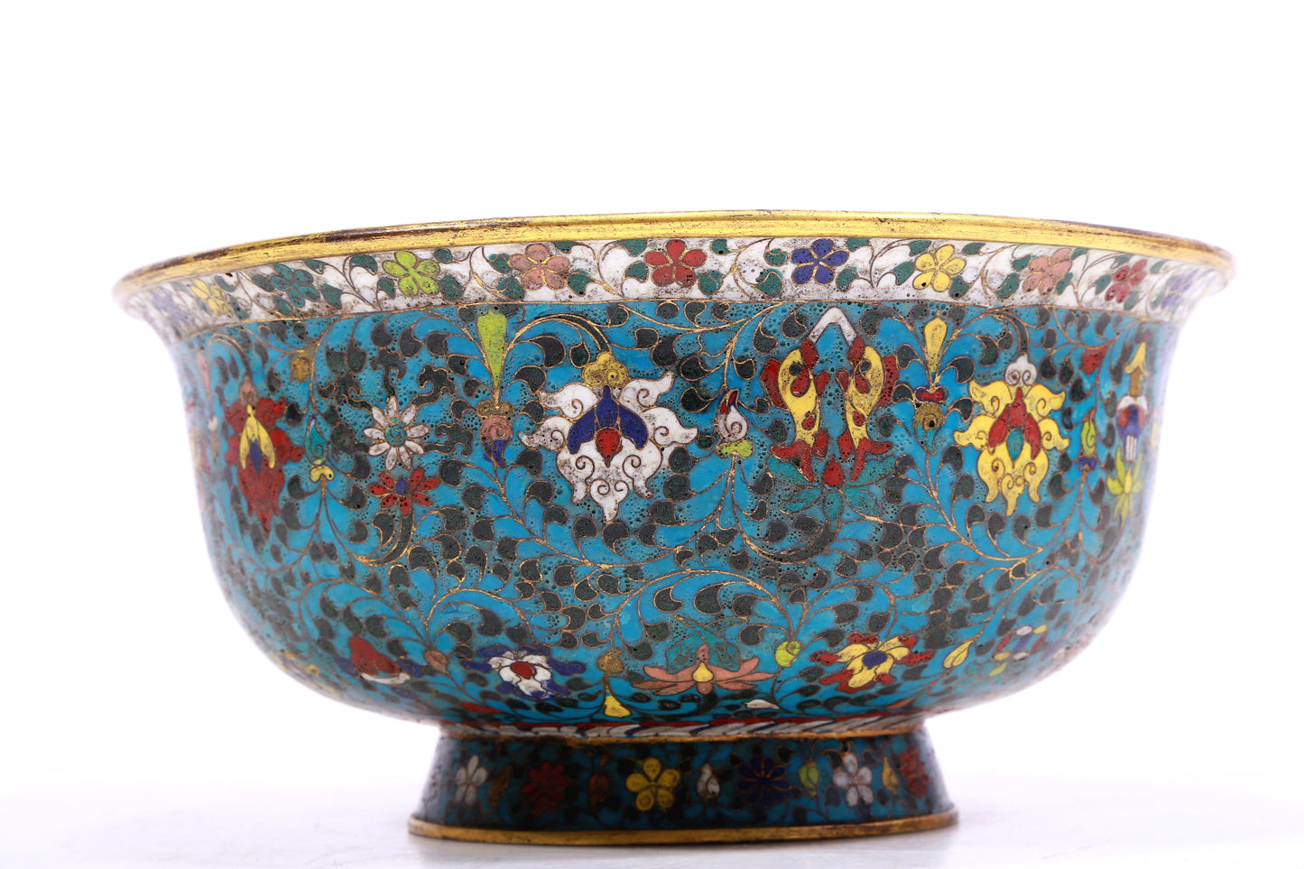 A Gorgeous Cloisonne 'Scrolling Lotus& Weapons Of The Eight Immortals' Bowl