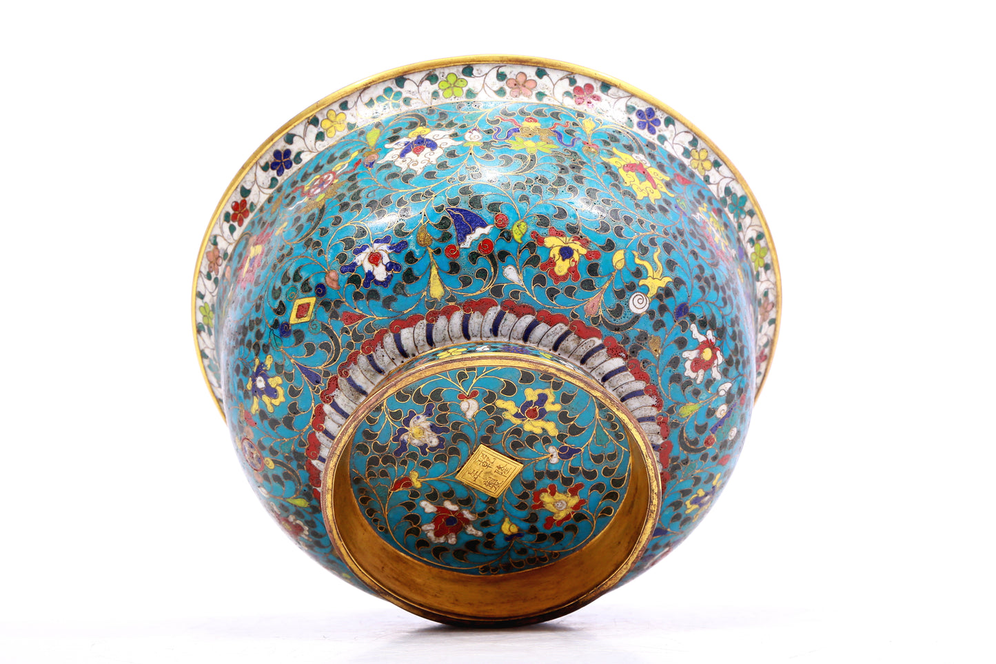 A Gorgeous Cloisonne 'Scrolling Lotus& Weapons Of The Eight Immortals' Bowl