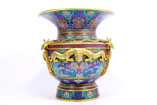 A cloisonné vase with 'Twinkle lotus and animal face' pattern