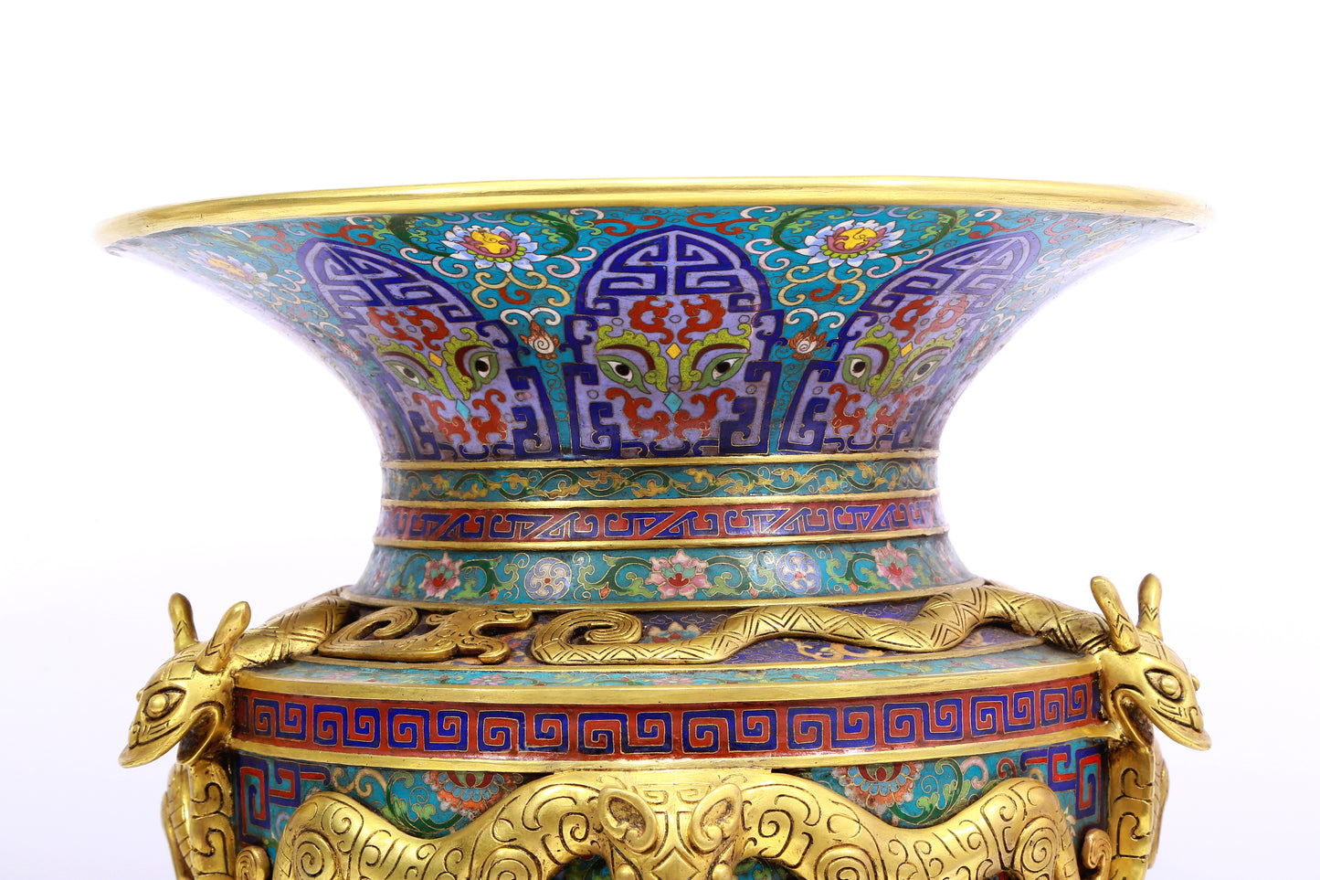 A cloisonné vase with 'Twinkle lotus and animal face' pattern