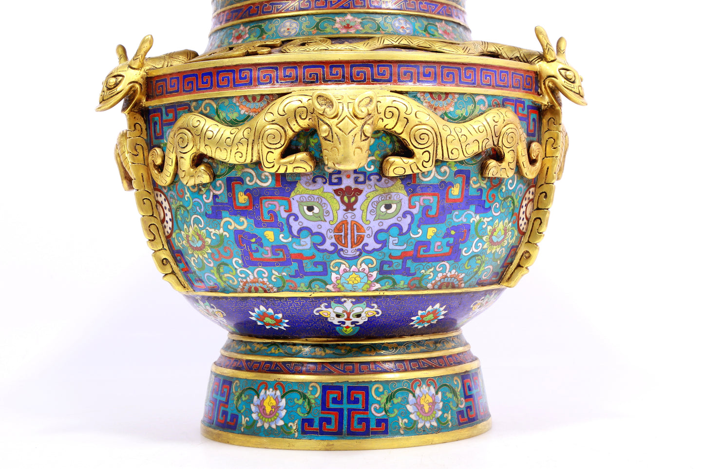 A cloisonné vase with 'Twinkle lotus and animal face' pattern