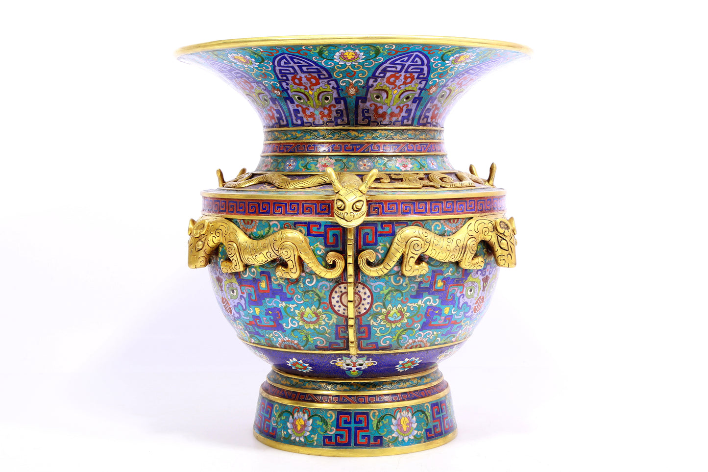 A cloisonné vase with 'Twinkle lotus and animal face' pattern