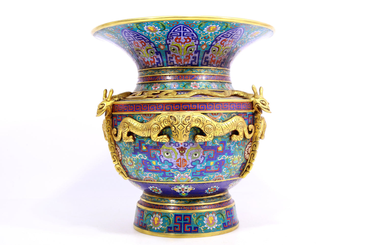 A cloisonné vase with 'Twinkle lotus and animal face' pattern