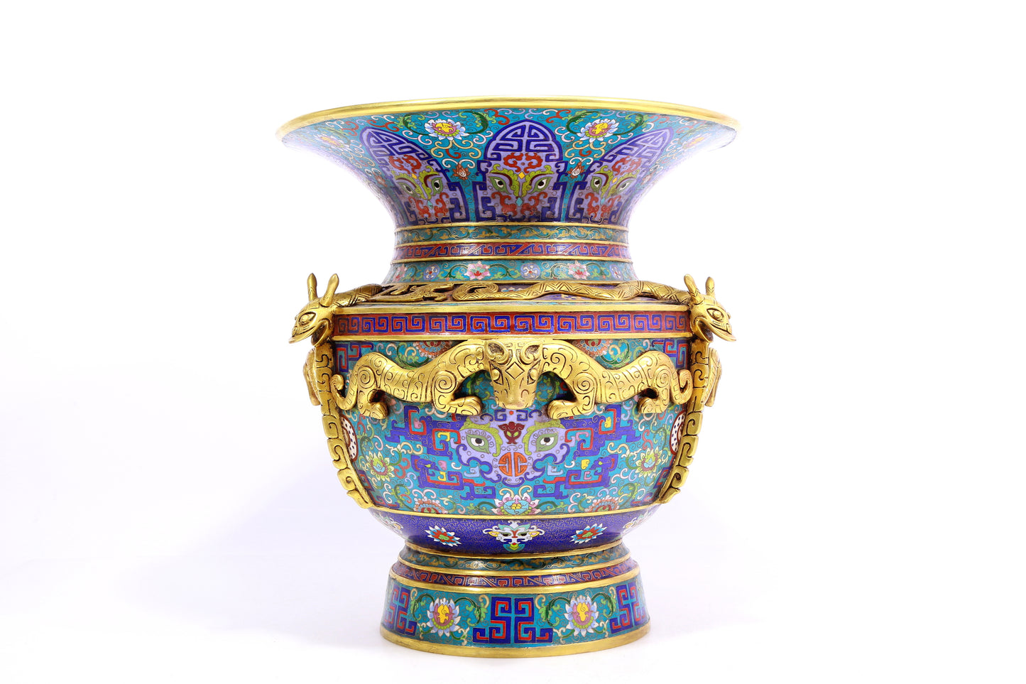 A cloisonné vase with 'Twinkle lotus and animal face' pattern