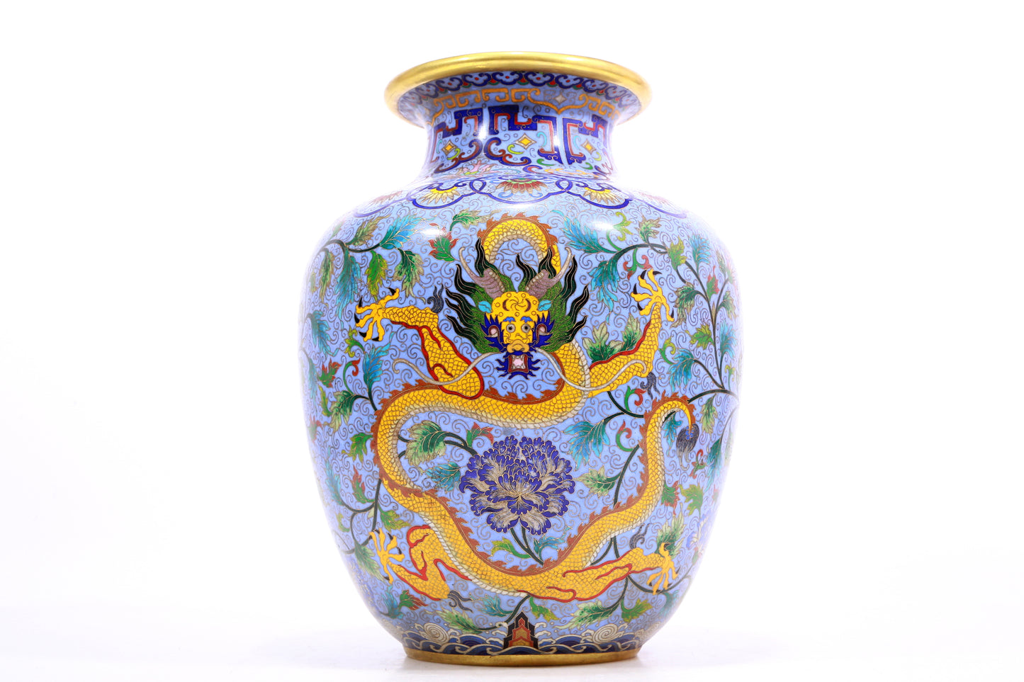 A Wonderful Cloisonne 'Scrolling Lotus, Dragon, Phoenix' Vase