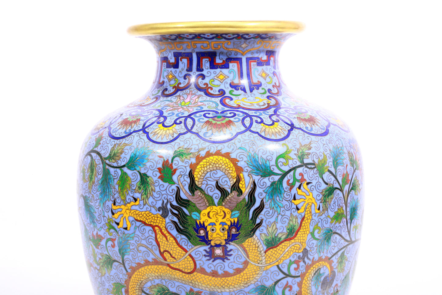 A Wonderful Cloisonne 'Scrolling Lotus, Dragon, Phoenix' Vase